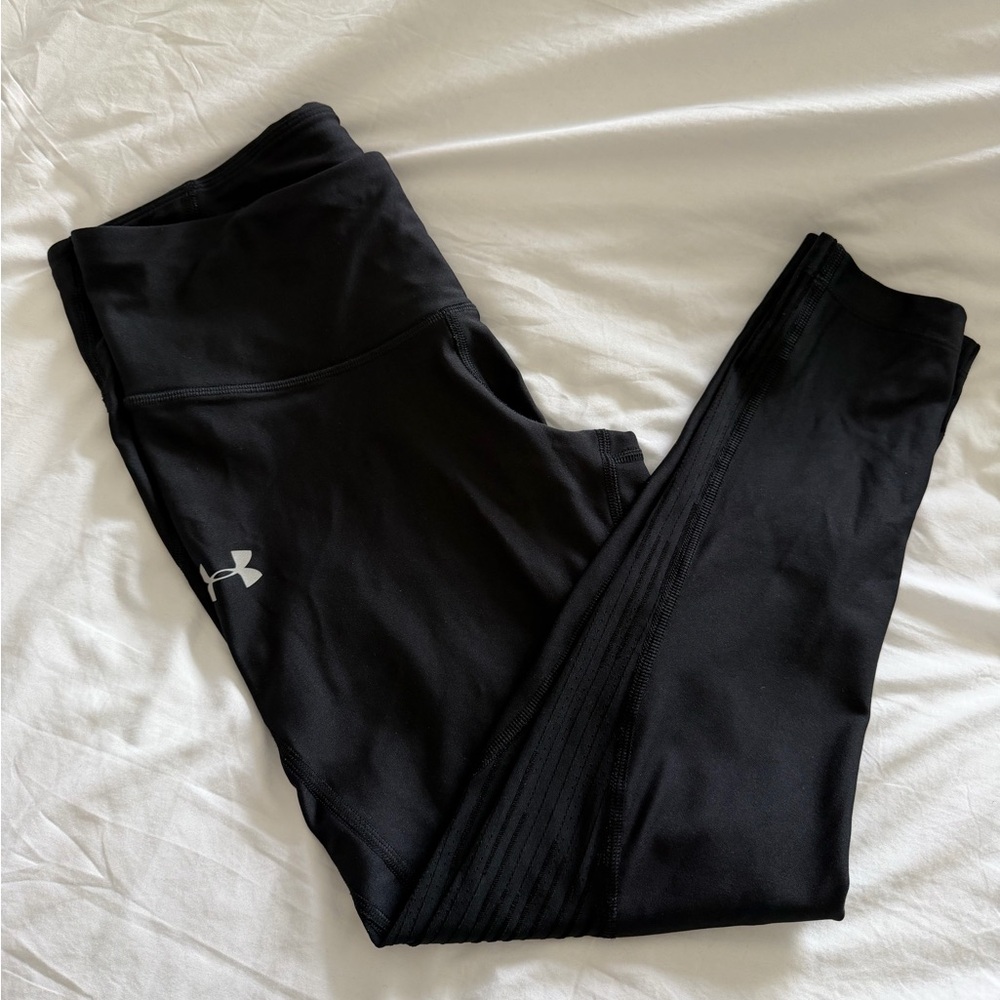 Under Armour Black Crop Performance Leggings with Reflective Logo